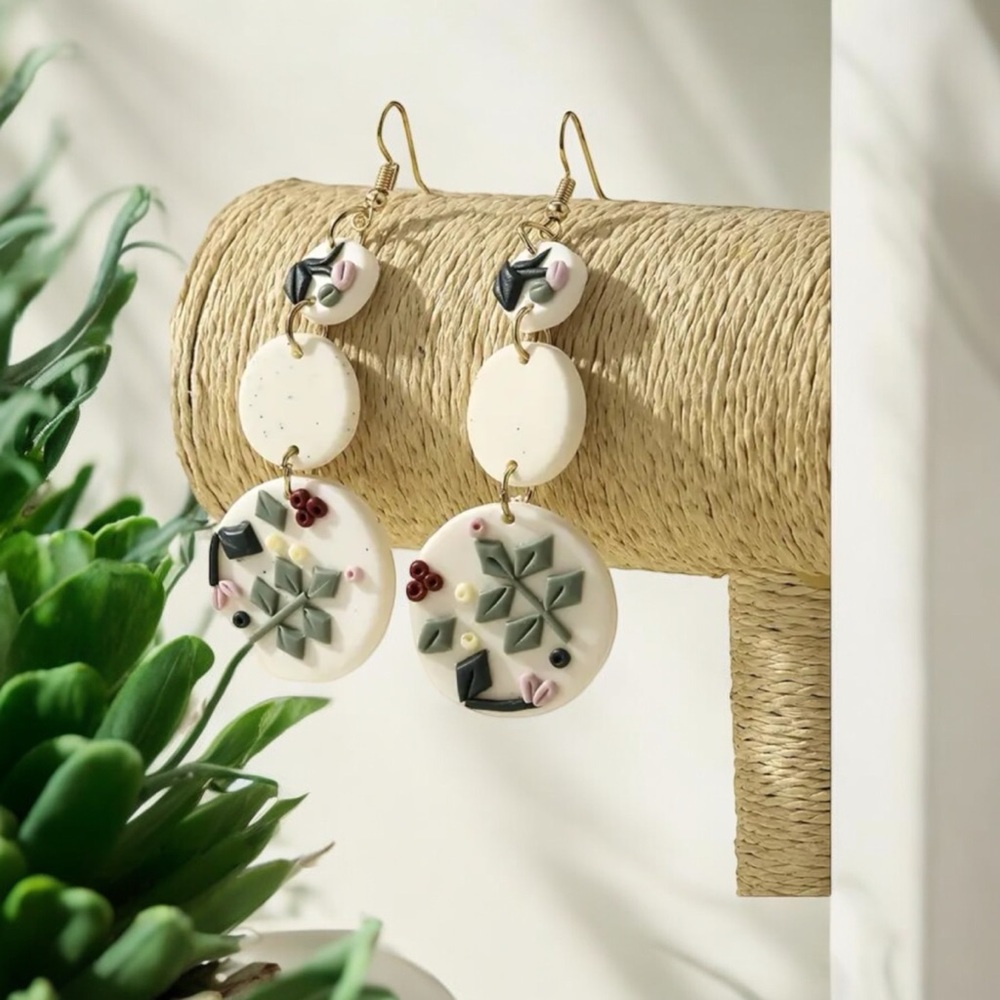Elegant Polymer Clay Drop‎ Botanical Design for Daily Alloy Ear Hooks